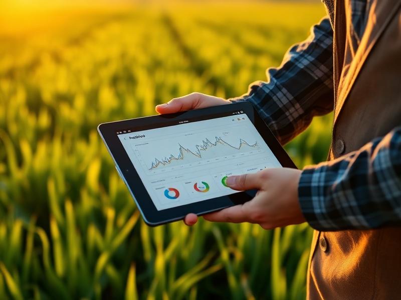 Produtor utilizando tablet na lavoura